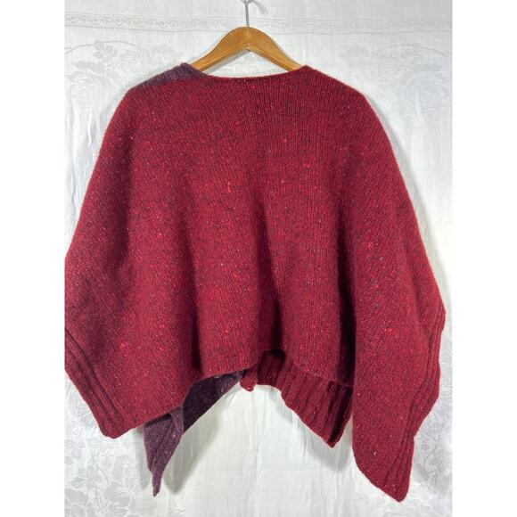 Bonner Of Ireland Poncho Purple Burgundy Speckled Cable Knit Small Cape Irish - Picture 8 of 10